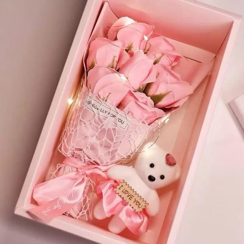 LED Light-Up Rose Bouquet & Teddy Bear Romantic Gift Set