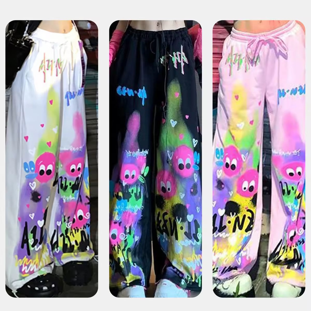 Graffiti Print Oversized Wide-Leg Sweatpants | Streetwear Drawstring Baggy Pants
