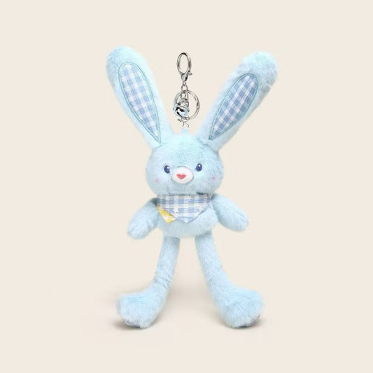 Cute Gingham Bunny Plush Toy Keychain - Fluffy Long Ear Rabbit Stuffed Animal Bag Charm & Pendant