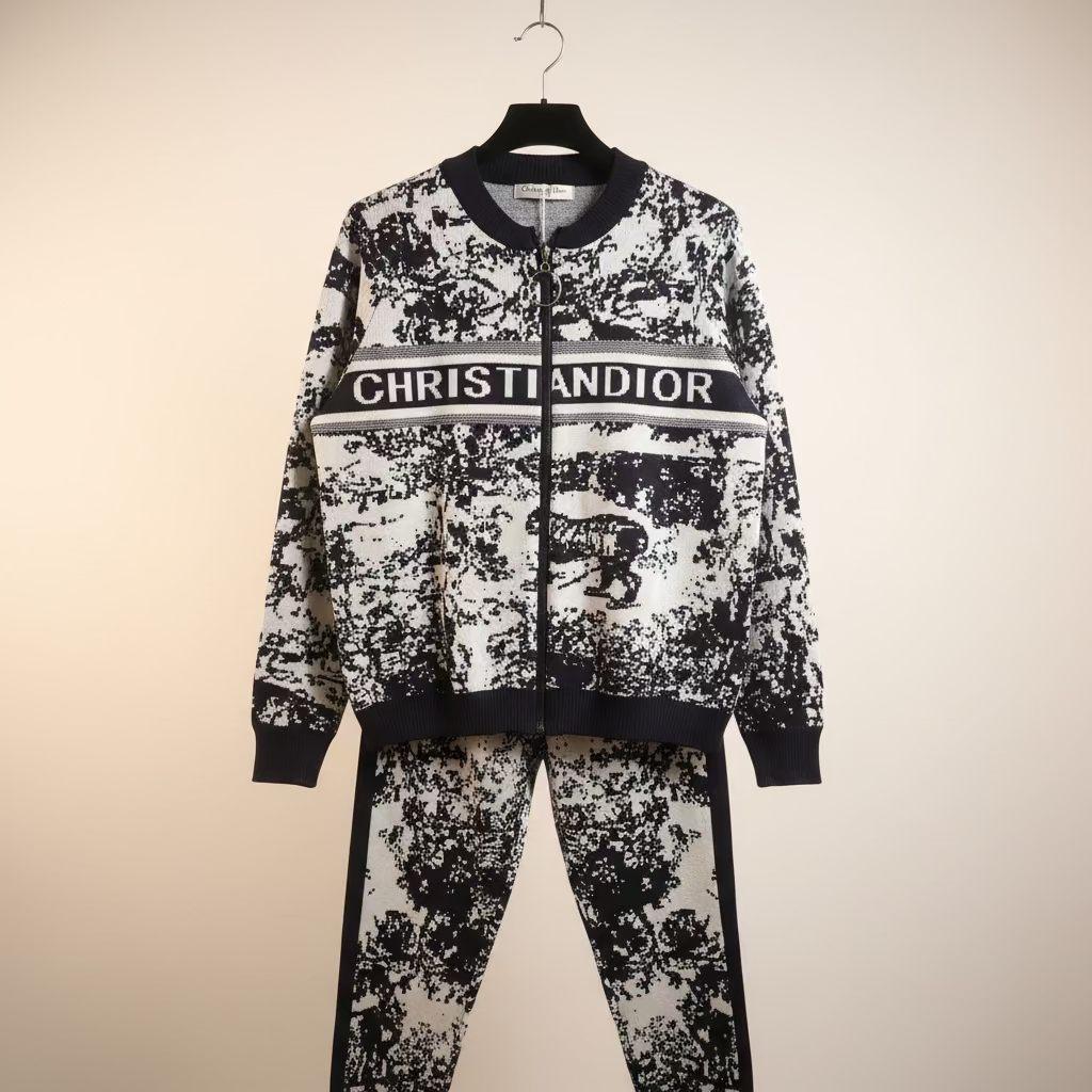 Luxury Monogram Printed Knit Athleisure Track Set