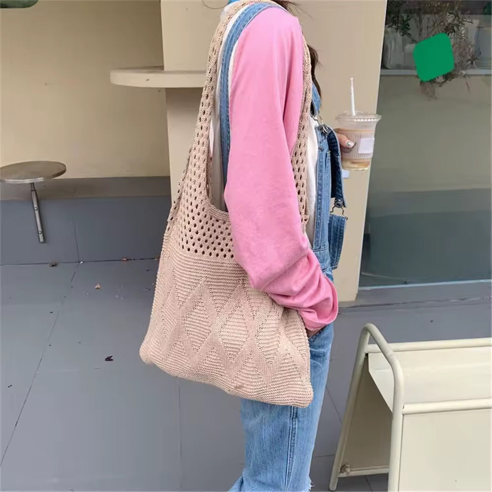 Casual Hollow-Out Knit Shoulder Bag