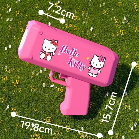 Hello Kitty bubble gun from Kxh Official Store, colorful plastic toy with Hello Kitty design and bubbles in action.