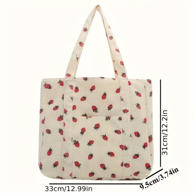 Pink strawberry-patterned corduroy fabric from Kxh Official Store, showcasing soft textured material and vibrant design.