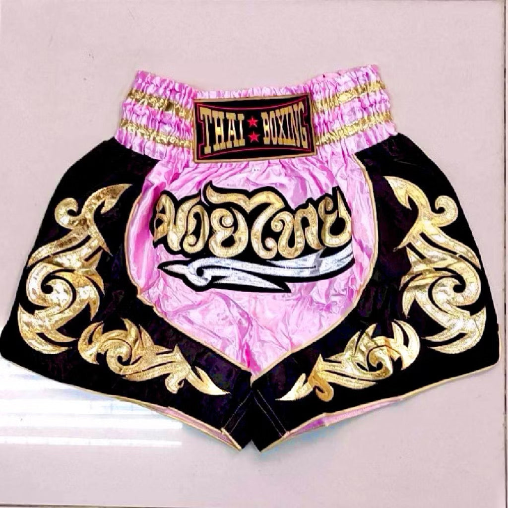 Pink adult Muay Thai shorts by Kxh Official Store, lightweight and breathable with elastic waistband and bold design.