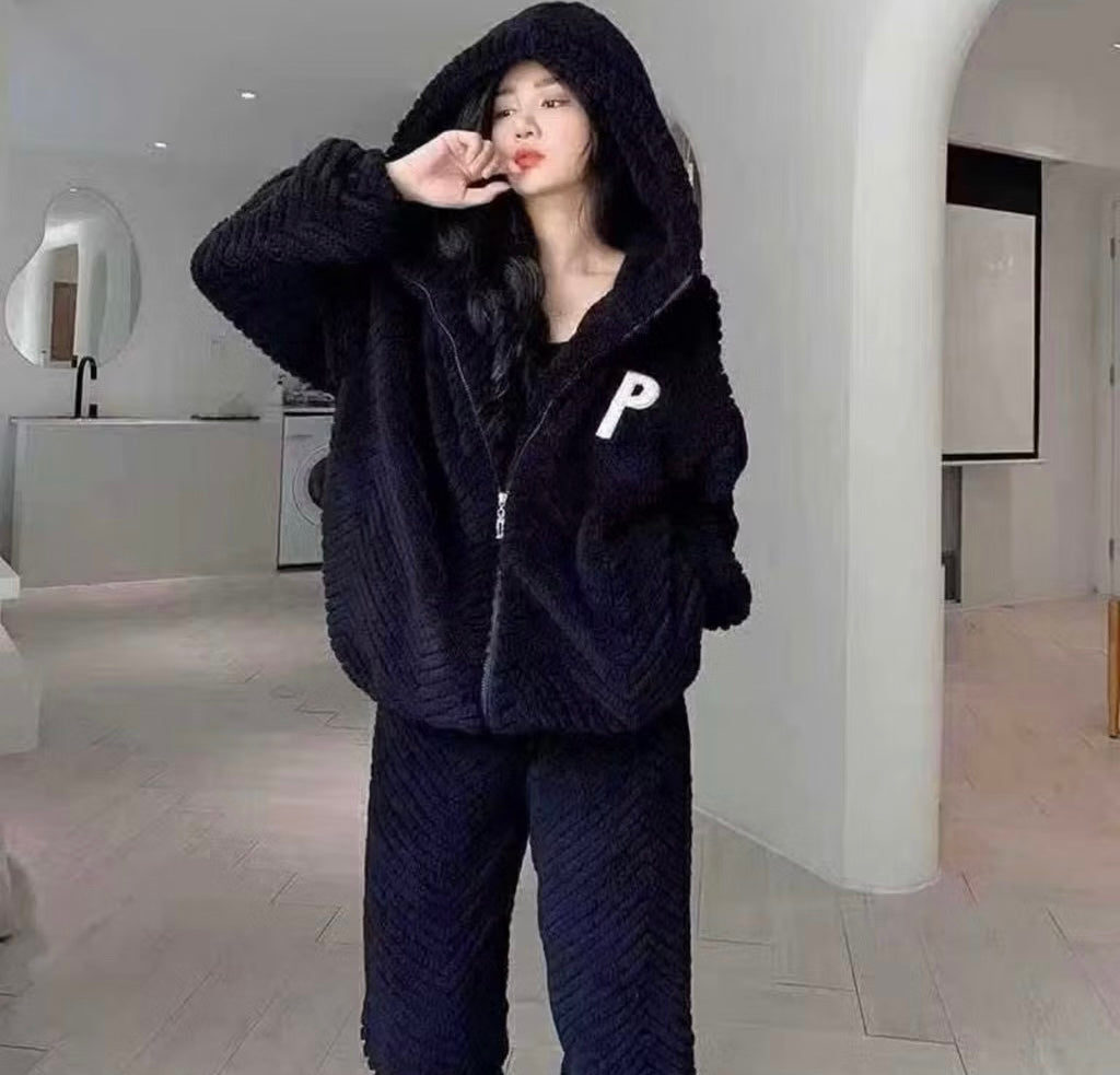 Kxh Official Store Cloud Nine Hooded Two-Piece set featuring a matching hoodie and pants in soft fabric, laid flat on a white background.