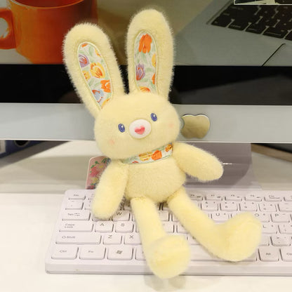Cute Floral Bunny Plush Toy Keychain - Fluffy Long Ear Rabbit Stuffed Animal Bag Charm & Pendant