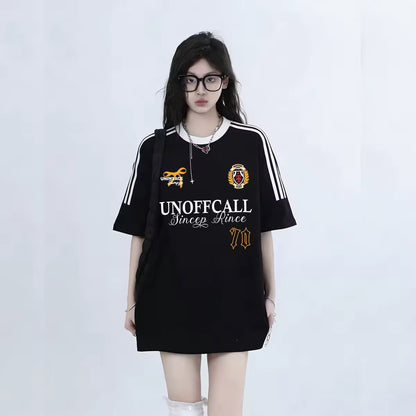 Streetwear Crest Graphic Short Sleeve Tee | Oversized Athletic Jersey Style Shirt