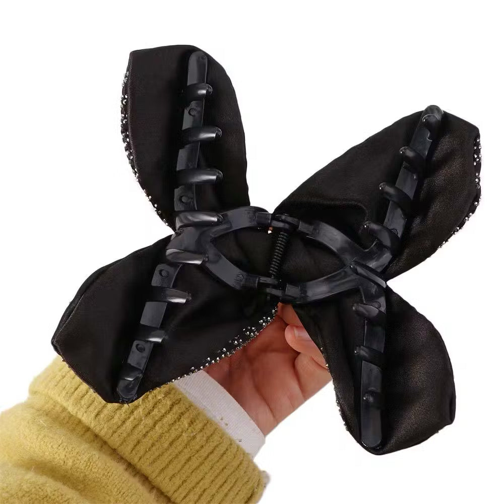 Rhinestone Leaf Bow Hair Claw