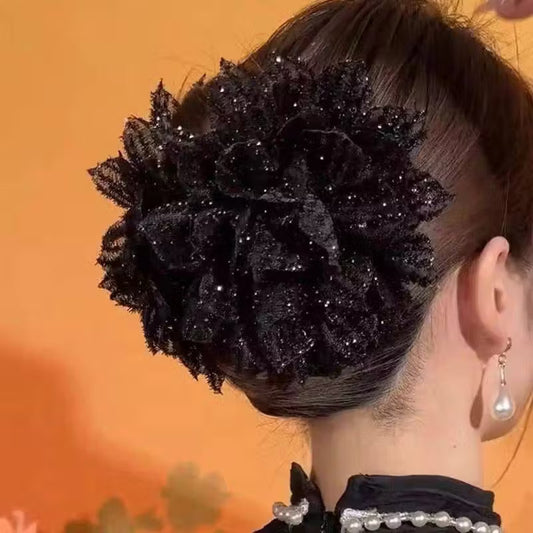 Sparkling Black Floral Hair Clip