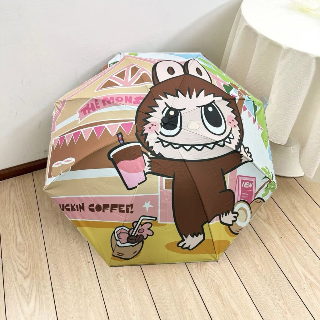 Cartoon Print Folding Umbrella - UV 50+ Compact Travel Sun & Rain Umbrella