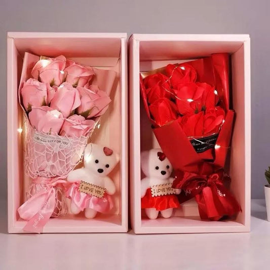 LED Light-Up Rose Bouquet & Teddy Bear Romantic Gift Set