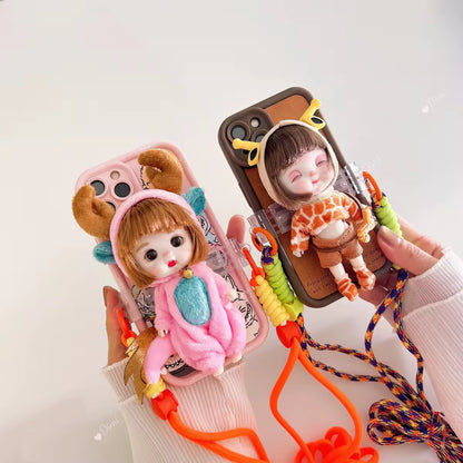 Cute Plush Doll Universal Phone Clip with Lanyard Strap – Kawaii Back-Clip Phone Holder & Crossbody Charm