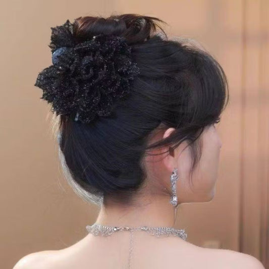 Sparkling Black Floral Hair Clip