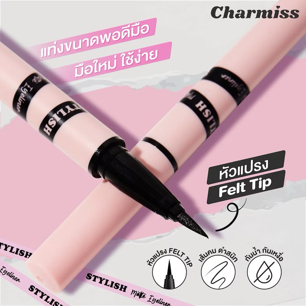 Charmiss Stylish Matte Eyeliner Pen - Waterproof, Smudge-Proof, Jet Black Felt Tip Eyeliner (0.5ml)