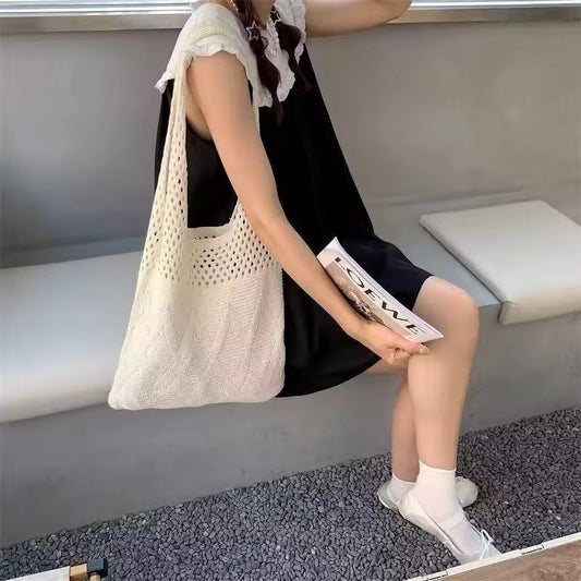 Casual Hollow-Out Knit Shoulder Bag