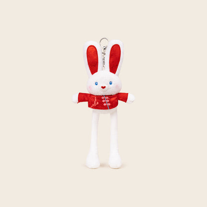 Chinese New Year Bunny Plush Keychain – Cute Rabbit Plushie Bag Charm with Red Tang Suit Top & Keyring