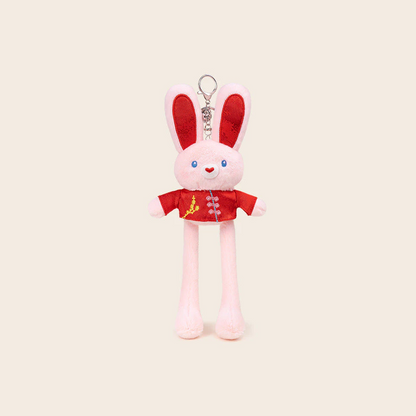 Chinese New Year Bunny Plush Keychain – Cute Rabbit Plushie Bag Charm with Red Tang Suit Top & Keyring