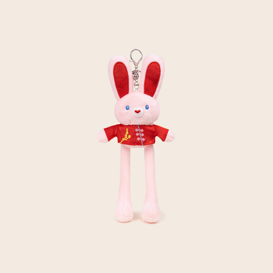 Chinese New Year Bunny Plush Keychain – Cute Rabbit Plushie Bag Charm with Red Tang Suit Top & Keyring