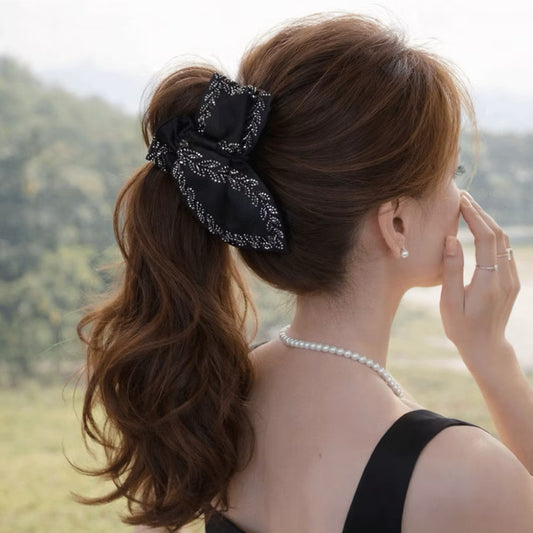 Rhinestone Leaf Bow Hair Claw