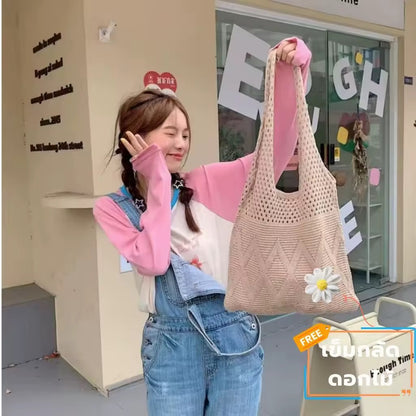 Casual Hollow-Out Knit Shoulder Bag