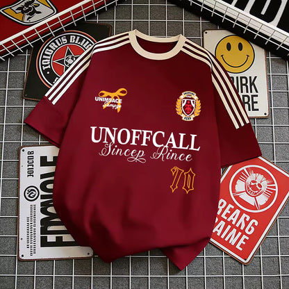 Streetwear Crest Graphic Short Sleeve Tee | Oversized Athletic Jersey Style Shirt