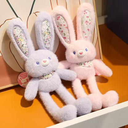 Cute Floral Bunny Plush Toy Keychain - Fluffy Long Ear Rabbit Stuffed Animal Bag Charm & Pendant