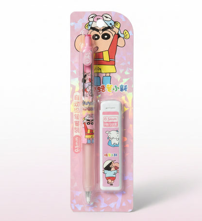 Cute Character 0.5mm Press Mechanical Pencil + HB Pencil Lead Set | Kawaii Gift & Office Stationery