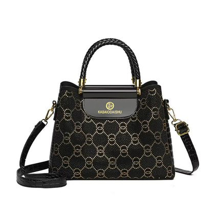 Geometric studded crossbody bag with bold design, featuring metallic accents and adjustable strap, by Kxh Official Store.