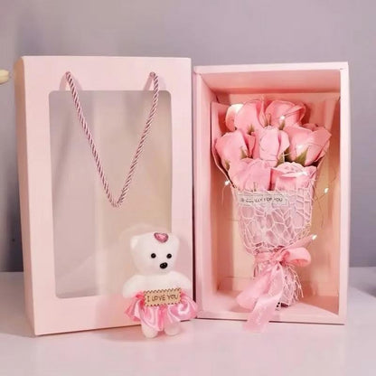 LED Light-Up Rose Bouquet & Teddy Bear Romantic Gift Set