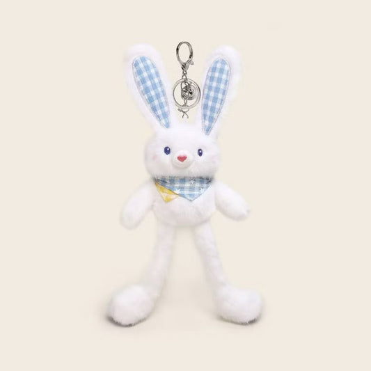 Cute Gingham Bunny Plush Toy Keychain - Fluffy Long Ear Rabbit Stuffed Animal Bag Charm & Pendant