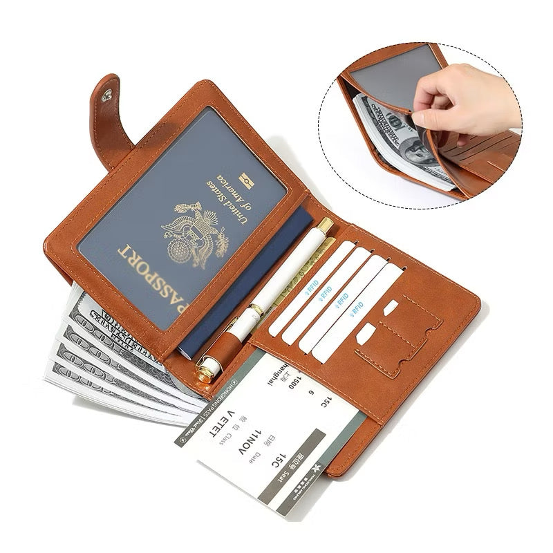 Multi-Functional Leather Passport Holder & Travel Organizer