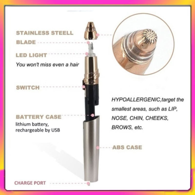 FUJGETSUU Portable Electric Eyebrow Trimmer for Women – Built-In LED Light, Gentle Facial Hair Remover & Waterproof Eyebrow Shaper