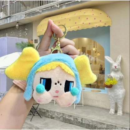 Crybaby Plushie Keychains - Cute Fluffy Cartoon Stuffed Doll Bag Charms & Key Rings