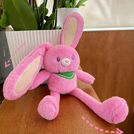 Stretchable Ear & Leg Bunny Plush Keychain – Interactive Long Leg Rabbit Plushie Bag Charm with Green Scarf Accent