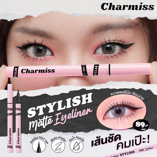 Charmiss Stylish Matte Eyeliner Pen - Waterproof, Smudge-Proof, Jet Black Felt Tip Eyeliner (0.5ml)