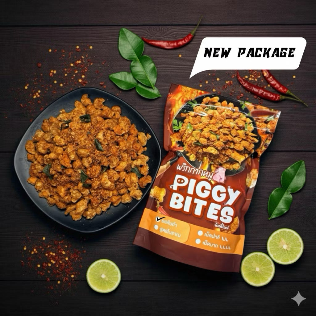 PIGGY BITES Crispy & Fluffy Pork Rinds Tom Yum Paste