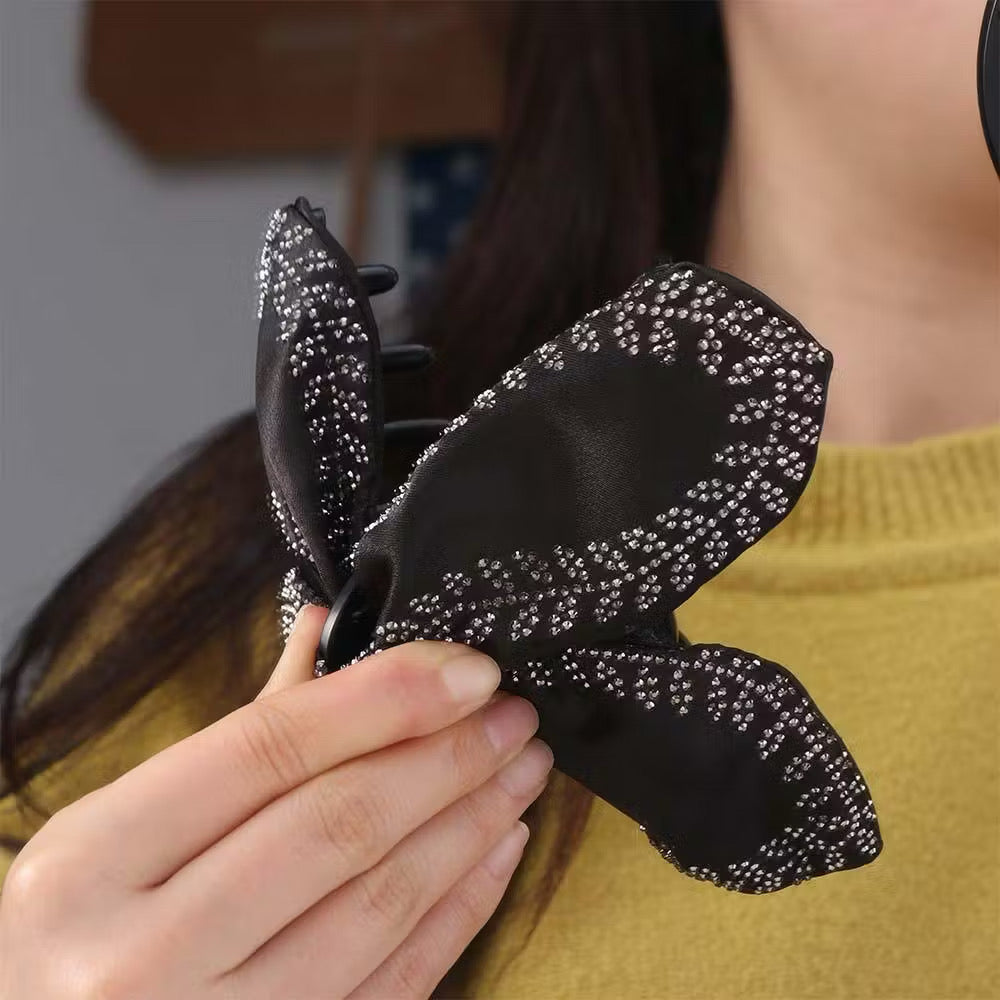 Rhinestone Leaf Bow Hair Claw