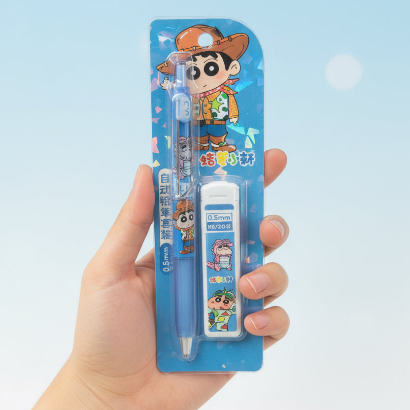 Cute Character 0.5mm Press Mechanical Pencil + HB Pencil Lead Set | Kawaii Gift & Office Stationery