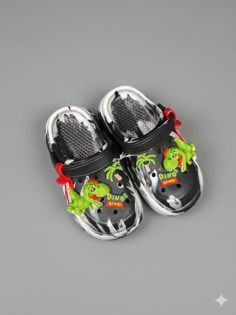 Kids Marble Clogs with Dinosaur Charms