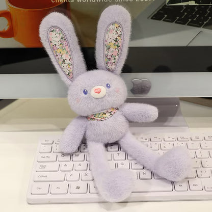 Cute Floral Bunny Plush Toy Keychain - Fluffy Long Ear Rabbit Stuffed Animal Bag Charm & Pendant