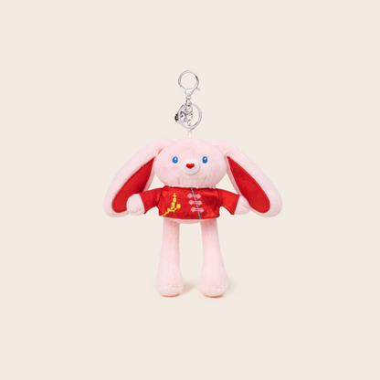 Chinese New Year Bunny Plush Keychain – Cute Rabbit Plushie Bag Charm with Red Tang Suit Top & Keyring