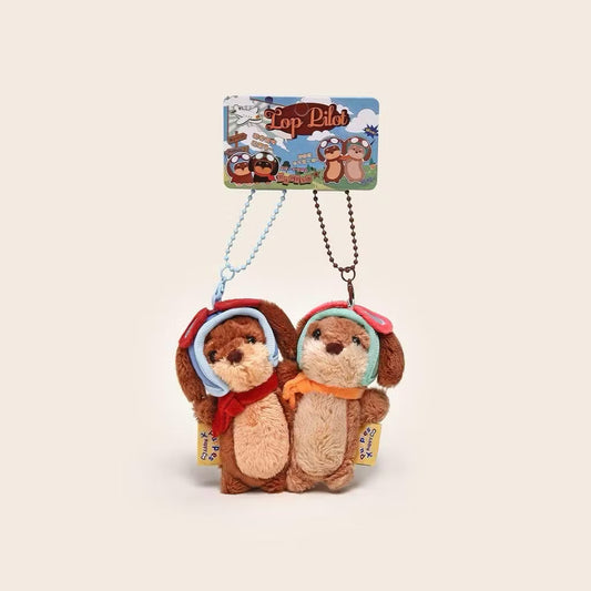 Plush Puppy Pilot Keychain – Cute Stuffed Animal Dog Bag Charm & Kawaii Key Ring Holder for Backpacks