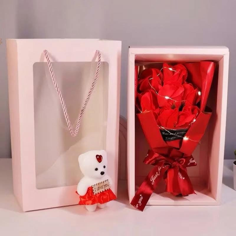 LED Light-Up Rose Bouquet & Teddy Bear Romantic Gift Set