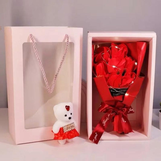 LED Light-Up Rose Bouquet & Teddy Bear Romantic Gift Set