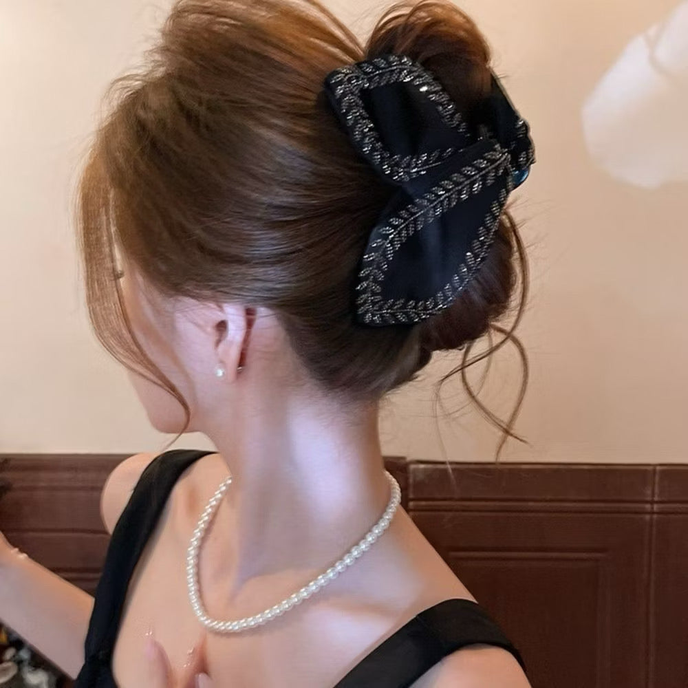 Rhinestone Leaf Bow Hair Claw
