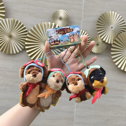 Plush Puppy Pilot Keychain – Cute Stuffed Animal Dog Bag Charm & Kawaii Key Ring Holder for Backpacks