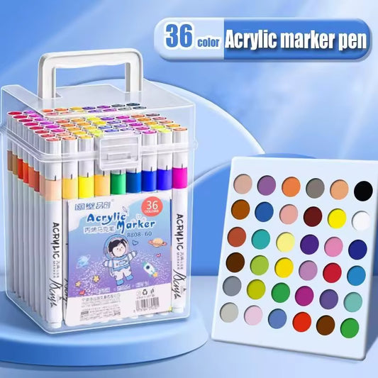 36-Color Acrylic Marker Pen Set with Storage Case – Dual Tip Art Paint Markers for Rock Painting, Canvas, Wood & Crafts