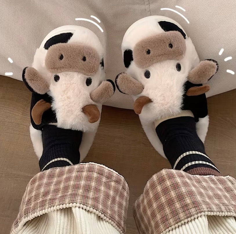 Kxh Official Store cow slipper featuring soft, plush material and detailed cow design for cozy indoor wear