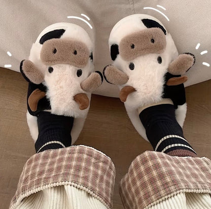 Kxh Official Store cow slipper featuring soft, plush material and detailed cow design for cozy indoor wear