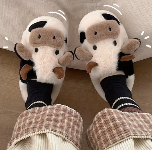 Kxh Official Store cow slipper featuring soft, plush material and detailed cow design for cozy indoor wear